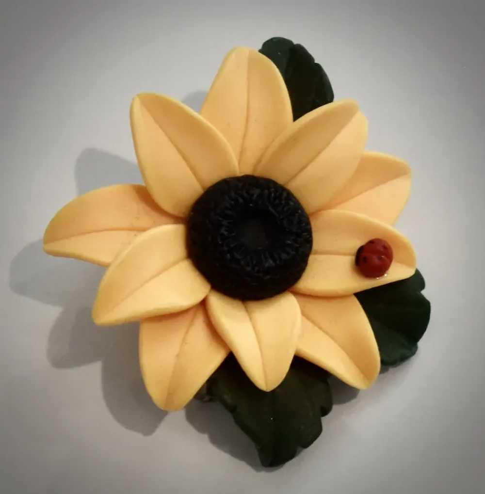 Large Yellow Sunflower w/ Ladybug Figural Polymer… - image 2