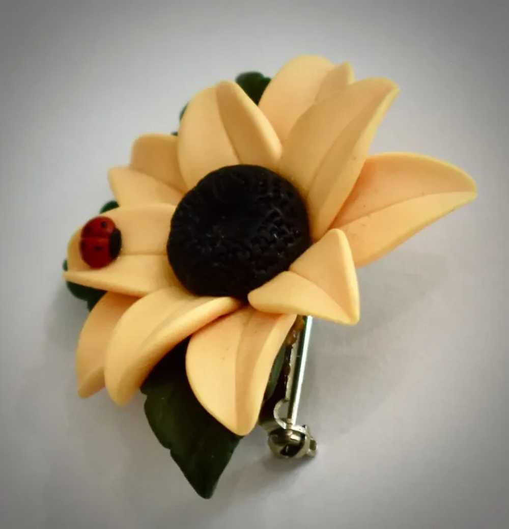 Large Yellow Sunflower w/ Ladybug Figural Polymer… - image 3