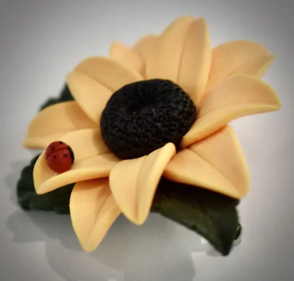 Large Yellow Sunflower w/ Ladybug Figural Polymer… - image 4