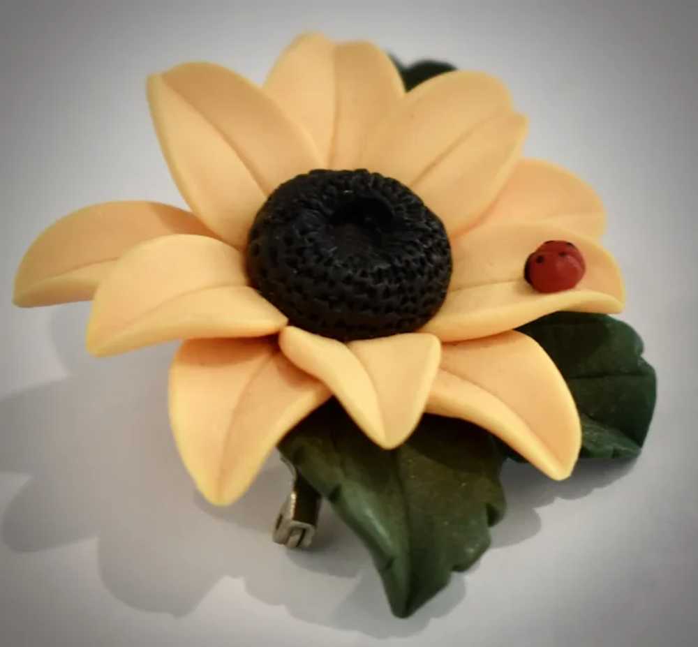 Large Yellow Sunflower w/ Ladybug Figural Polymer… - image 5