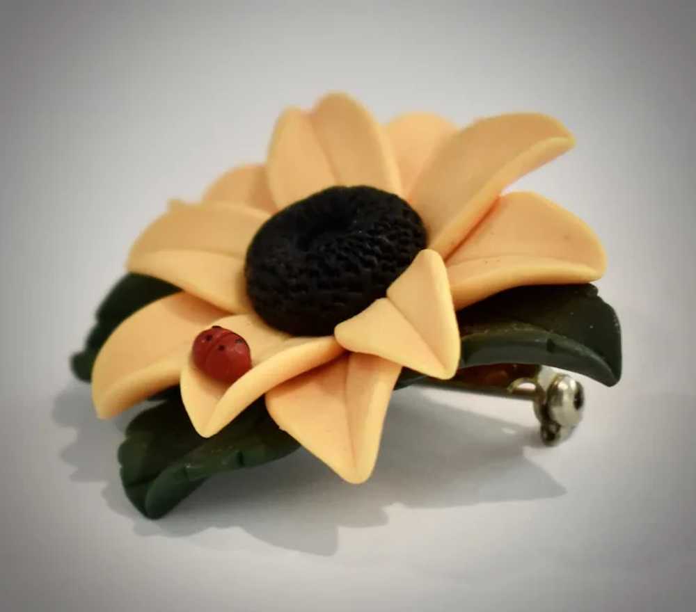 Large Yellow Sunflower w/ Ladybug Figural Polymer… - image 6