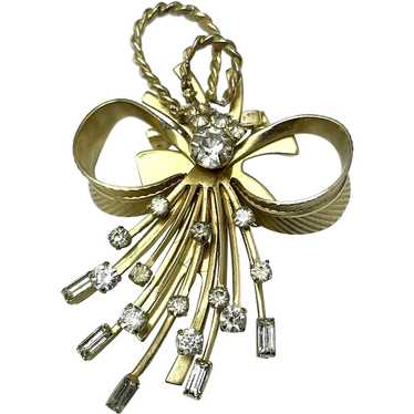 Vintage Sarah Coventry Rhinestone Bow Brooch Pin - image 1