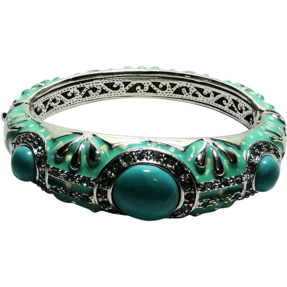 JFTS Turquoise Colored Enamel Adorned Cuff Bracel… - image 1