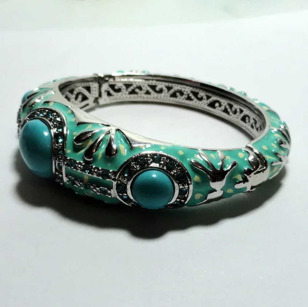 JFTS Turquoise Colored Enamel Adorned Cuff Bracel… - image 2