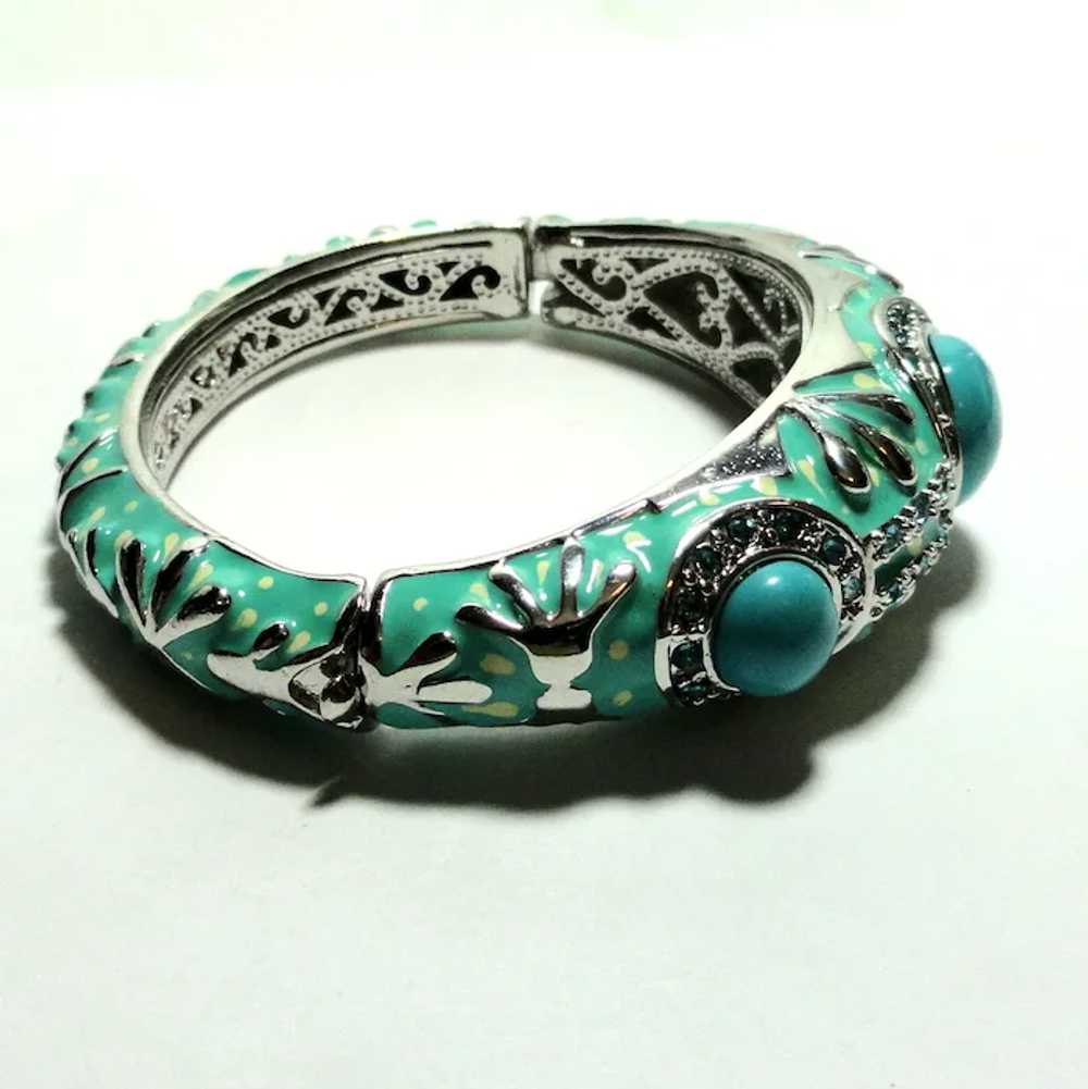 JFTS Turquoise Colored Enamel Adorned Cuff Bracel… - image 3