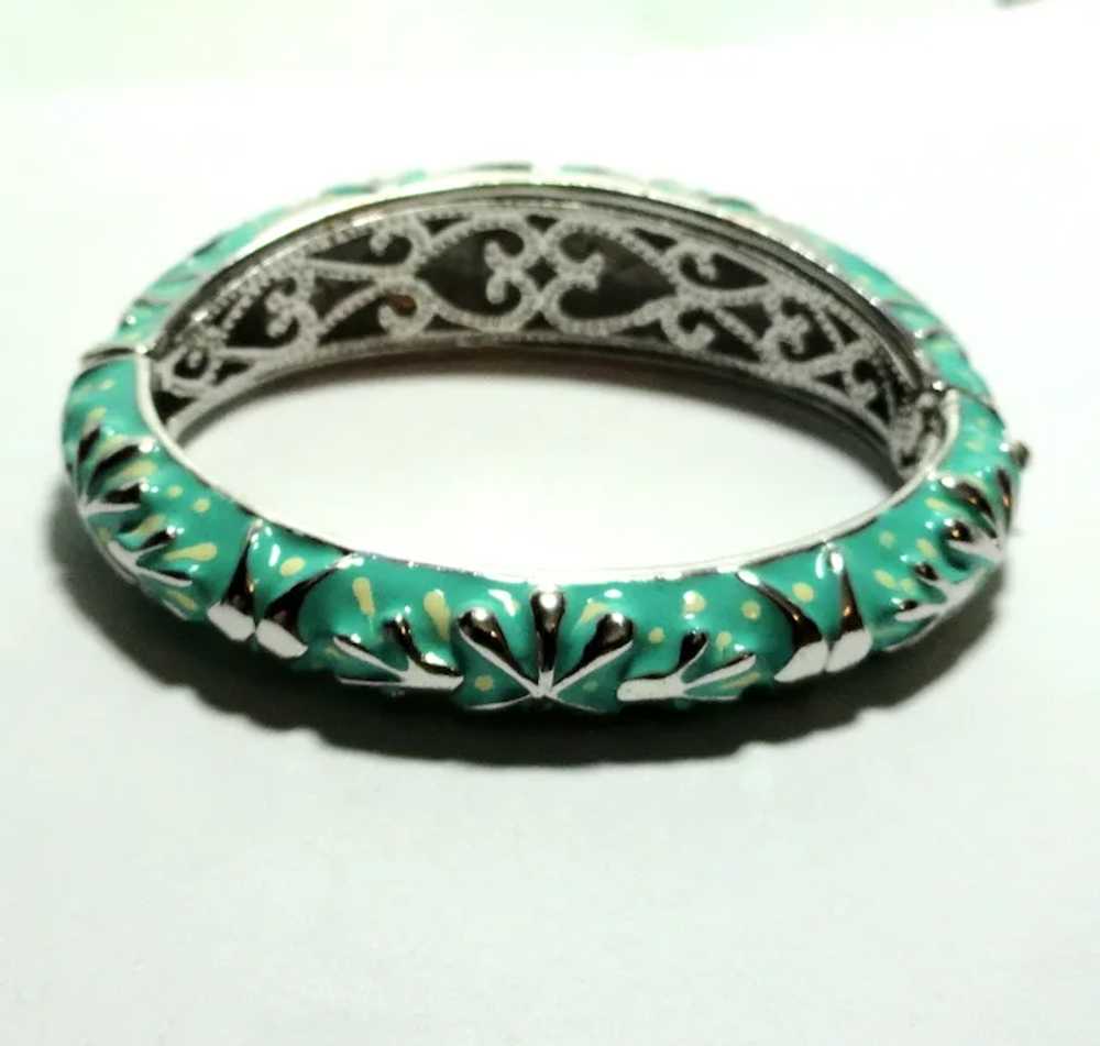 JFTS Turquoise Colored Enamel Adorned Cuff Bracel… - image 4