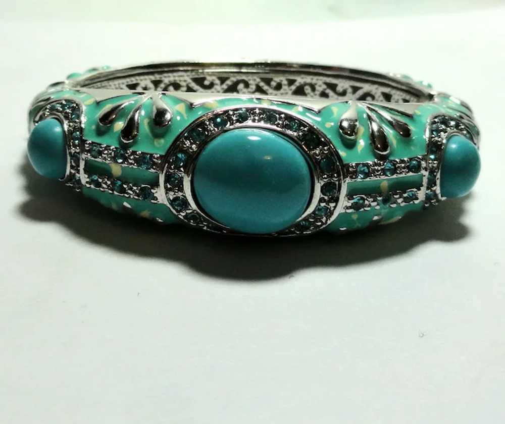 JFTS Turquoise Colored Enamel Adorned Cuff Bracel… - image 5