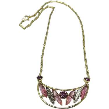 Vintage Pink Glass Rhinestone Necklace