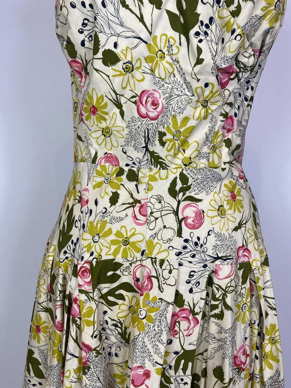 1950s - 1960s Garden Floral Print Cotton Maxi Dre… - image 3