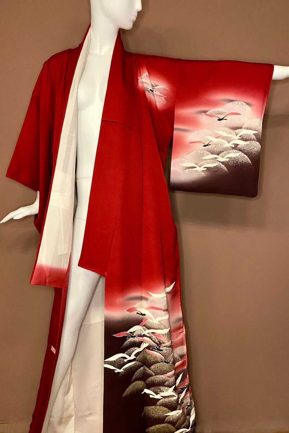 RED CRANES KIMONO - image 1