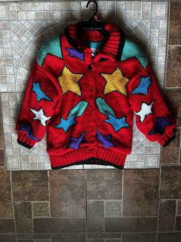 Vintage Red Parka with Colorful Stars