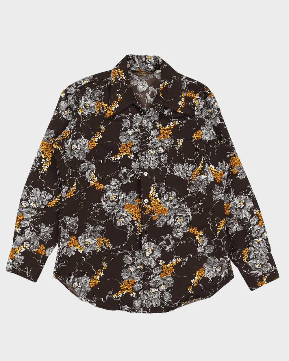 Vintage 90s Da Vinci Roma Brown Floral Shirt - L - image 1