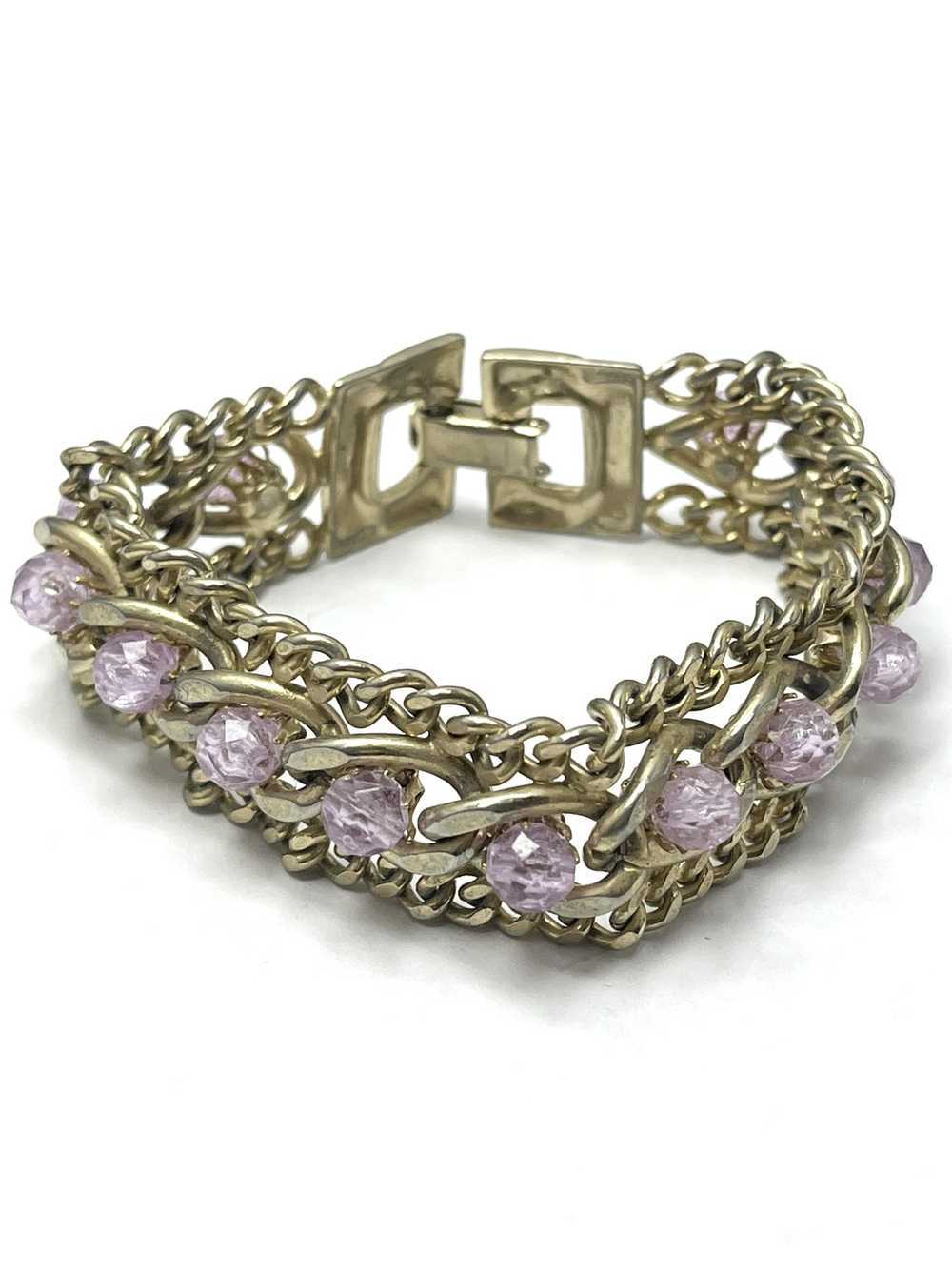Vintage Vintage Gold Chain Purple Crystal Bracelet - image 3