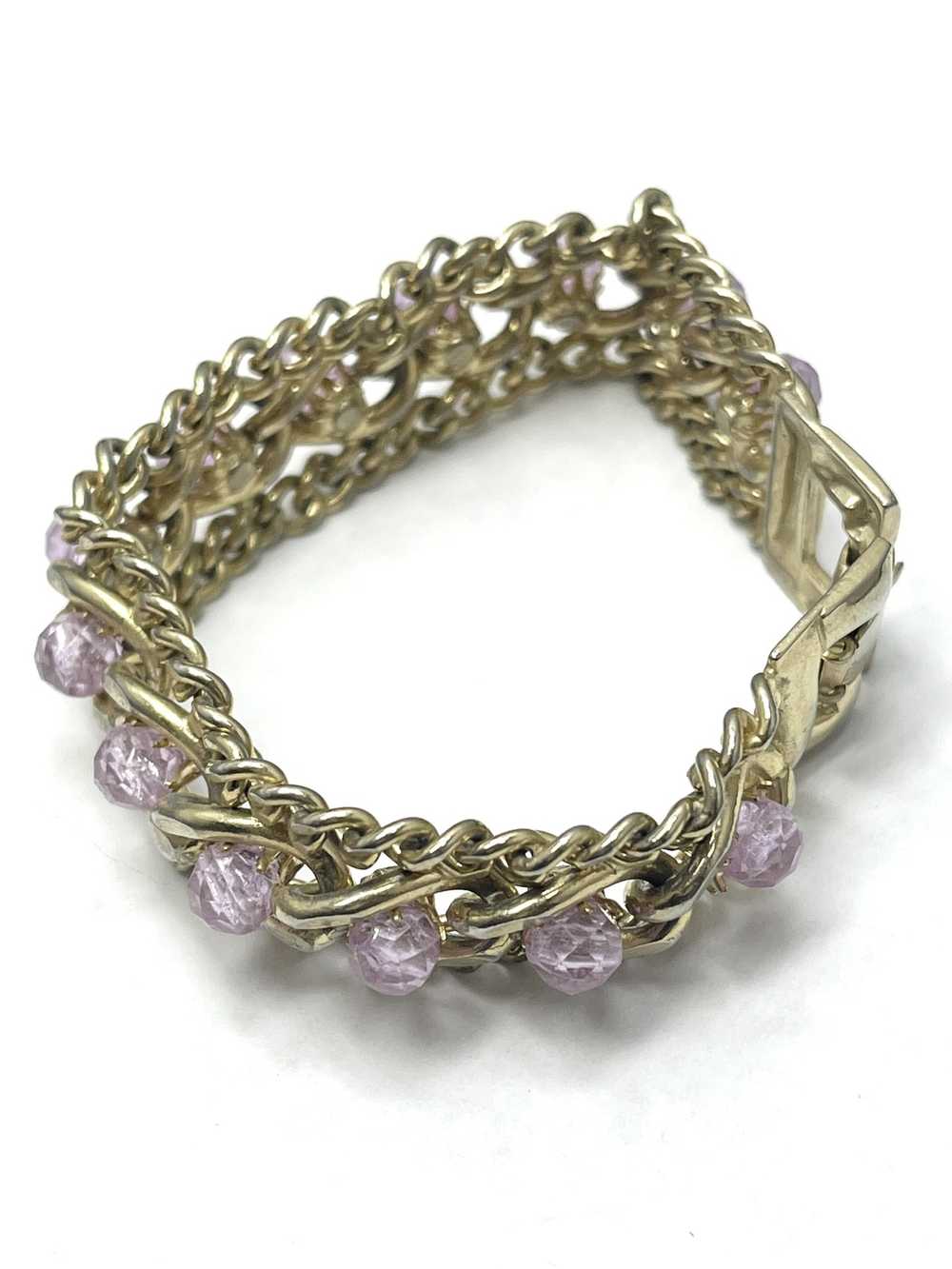 Vintage Vintage Gold Chain Purple Crystal Bracelet - image 4