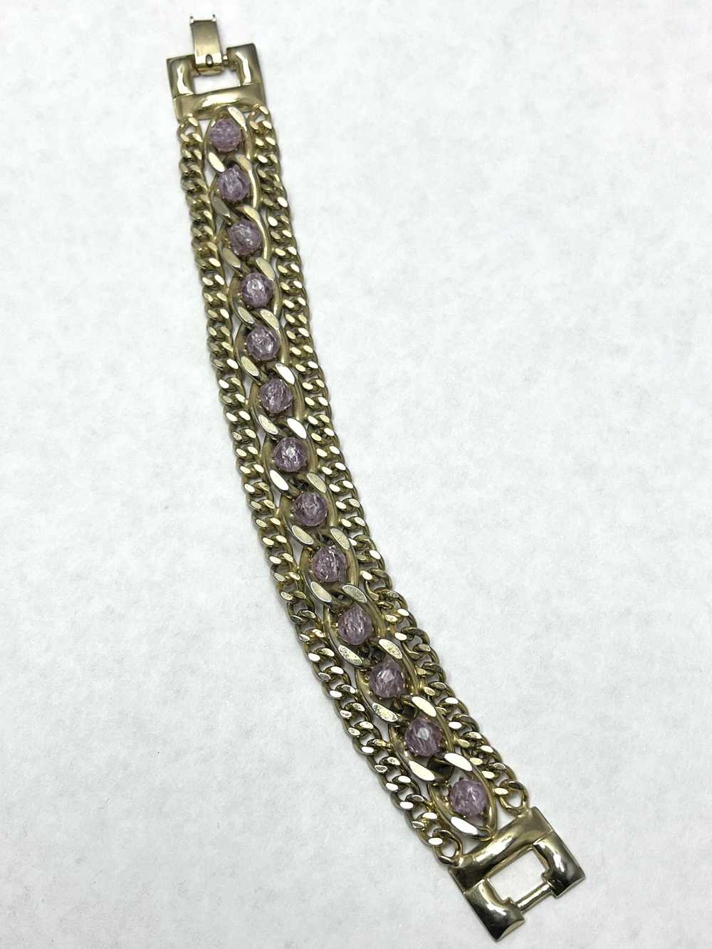 Vintage Vintage Gold Chain Purple Crystal Bracelet - image 5