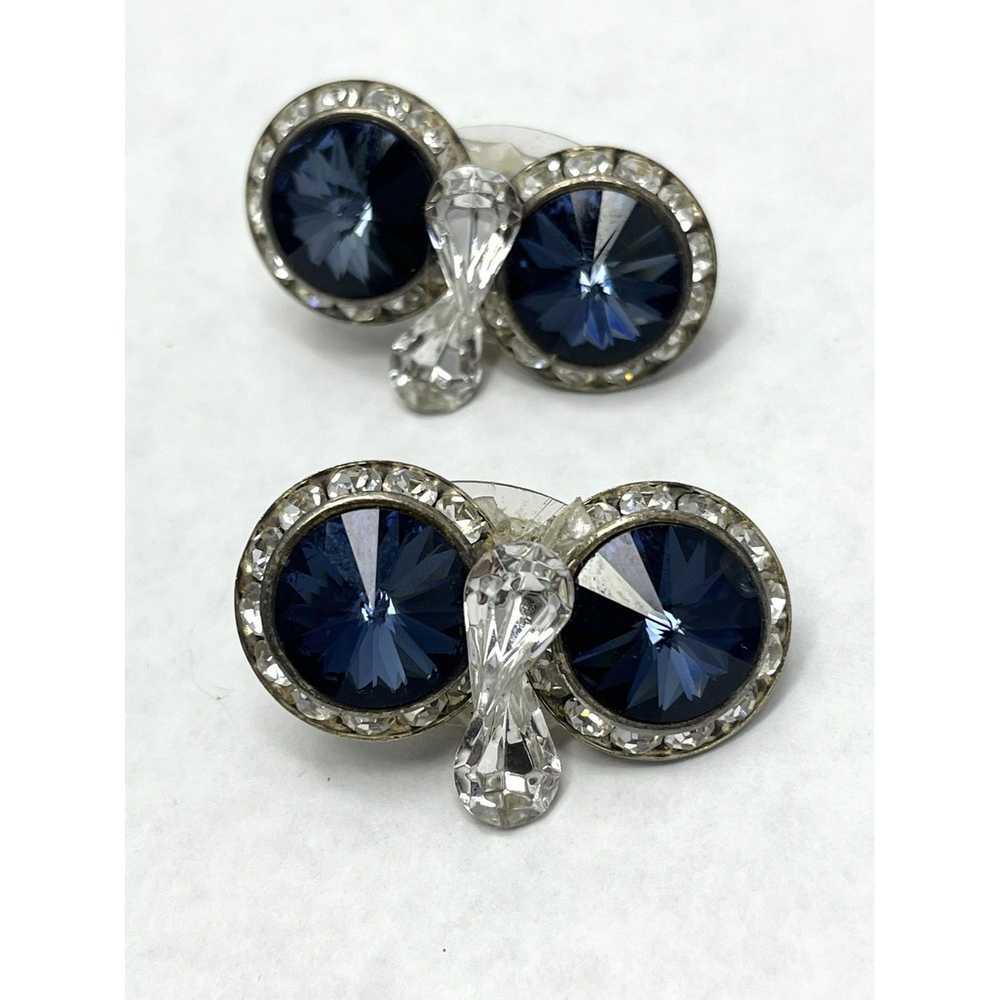 Vintage Vintage Rhinestone Blue Glass Earrings - Gem