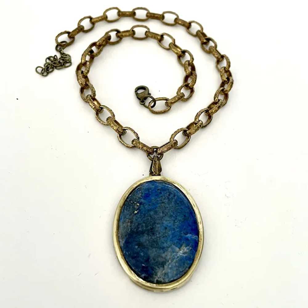 Blue sodalite stone cameo pendant robust brass ch… - image 2