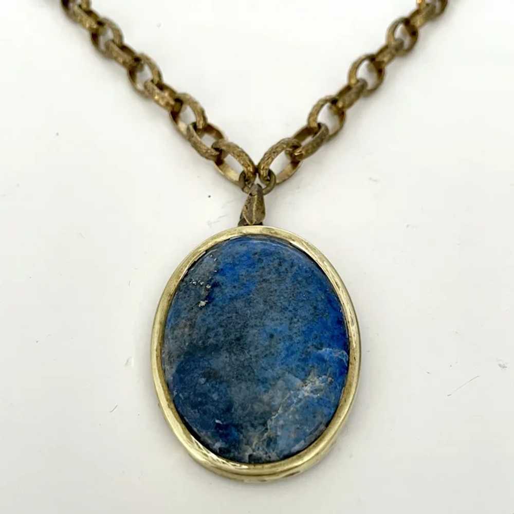 Blue sodalite stone cameo pendant robust brass ch… - image 6