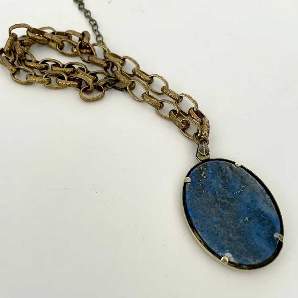 Blue sodalite stone cameo pendant robust brass ch… - image 7