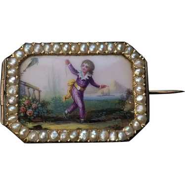 Rare 18th Century Painted Enamel Gold Brooch