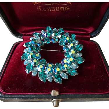 STRIKING Sherman Signed Brooch,Swarovski Peacock B