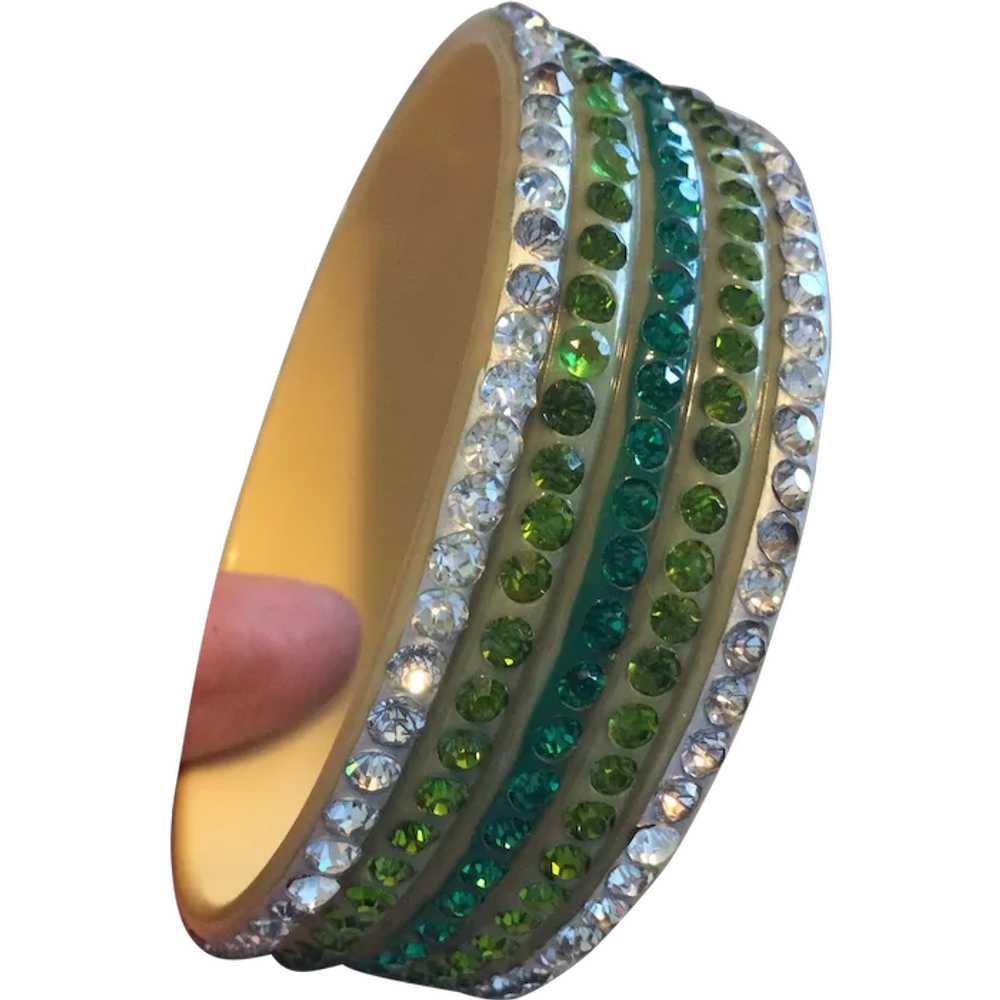 WIDE Art Deco Celluloid Rhinestone Sparkle Bangle… - image 1