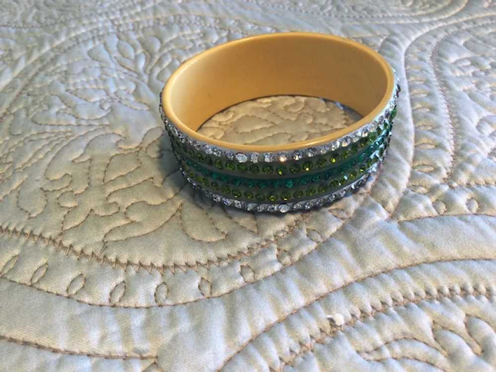 WIDE Art Deco Celluloid Rhinestone Sparkle Bangle… - image 2