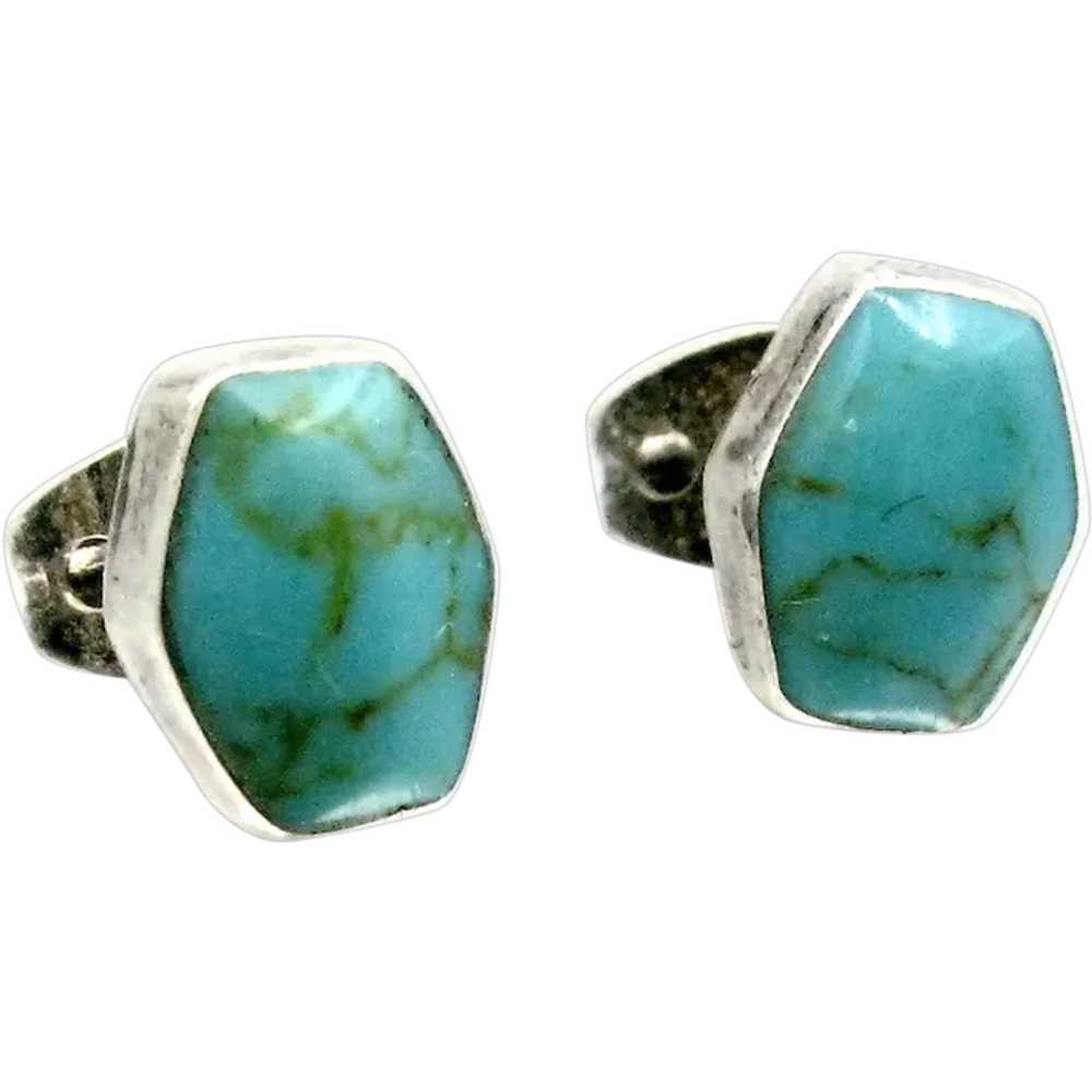 Vintage 950 Sterling Turquoise Earrings Silver In… - image 1