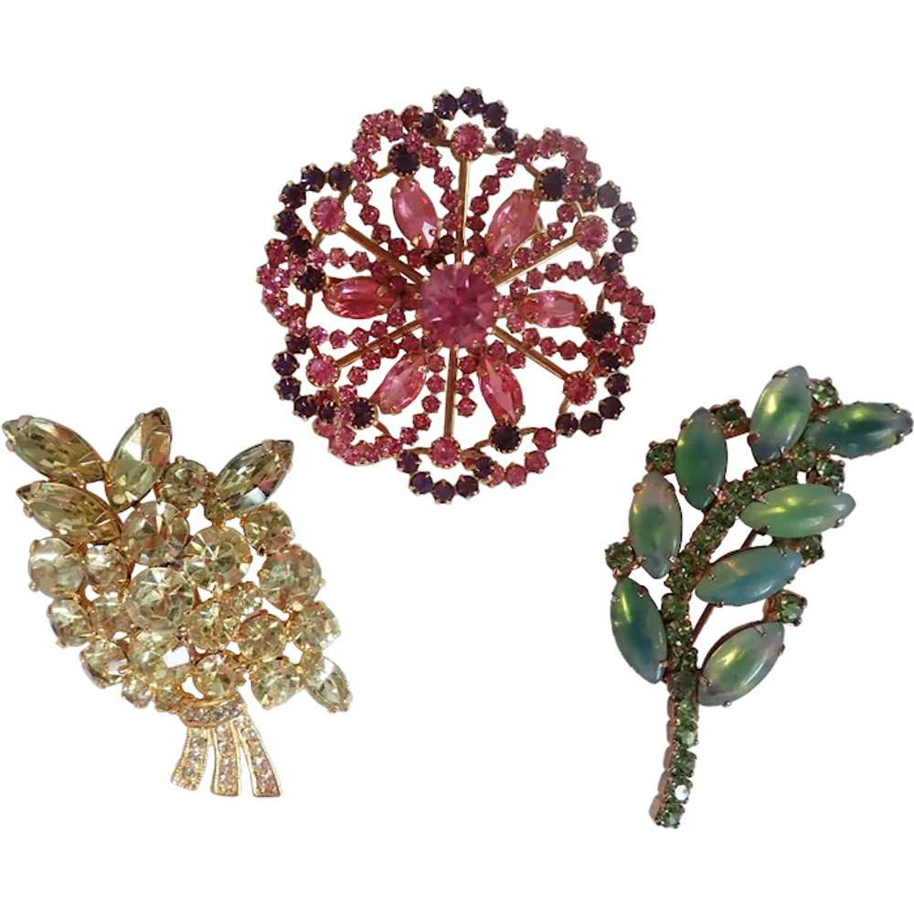 1960s Trio of Red N White Enamel Flower Pins