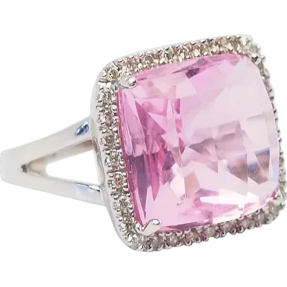 Gorgeous 14k white gold diamonds square cut pink … - image 1