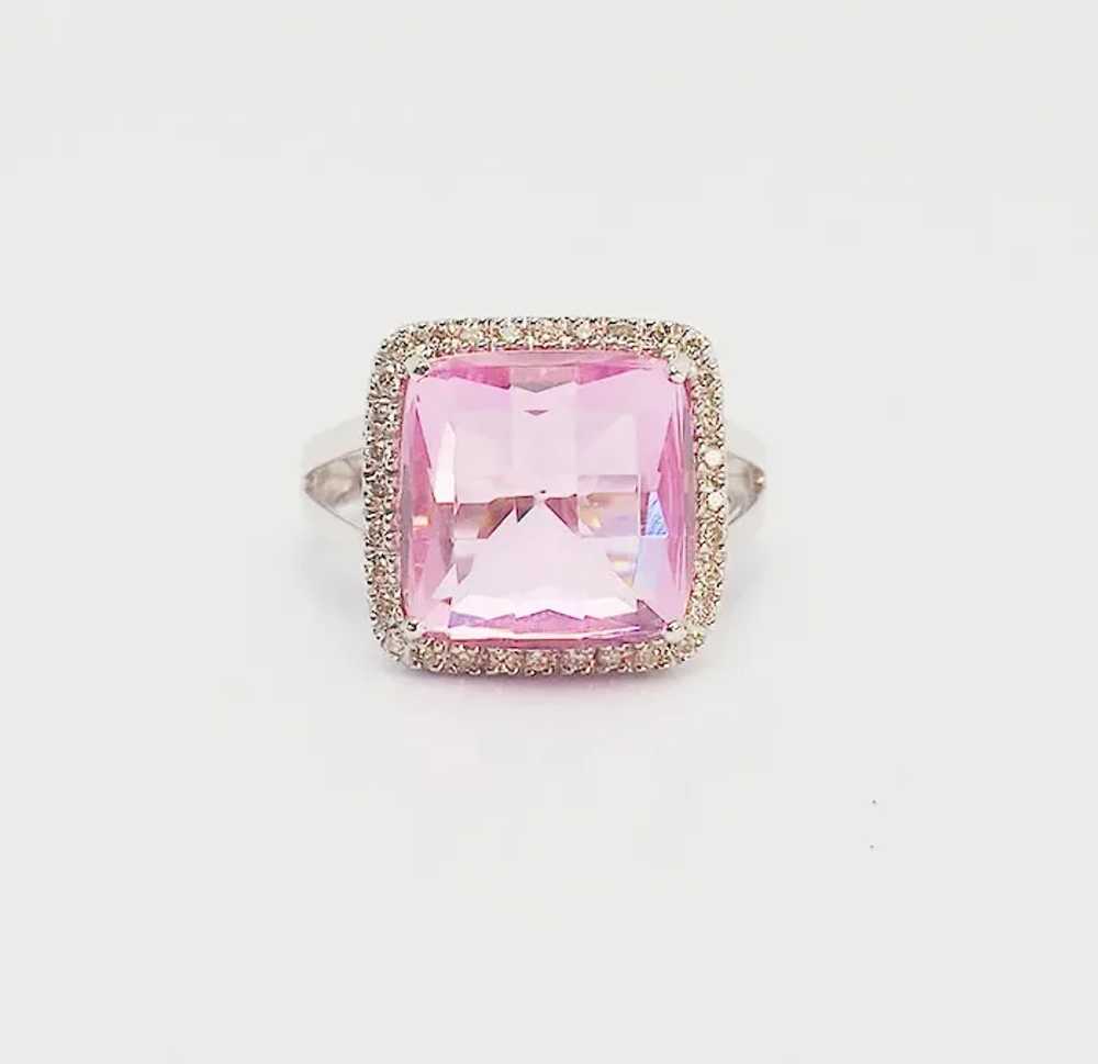 Gorgeous 14k white gold diamonds square cut pink … - image 2