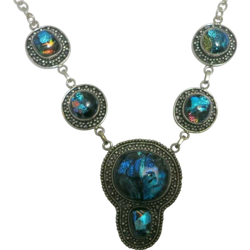 Sterling Silver Art Glass Drop Necklace - image 1