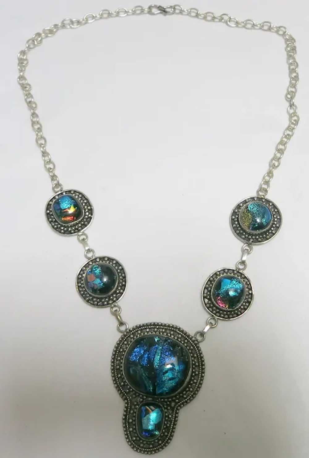 Sterling Silver Art Glass Drop Necklace - image 2