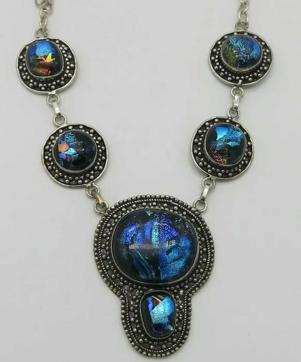 Sterling Silver Art Glass Drop Necklace - image 3