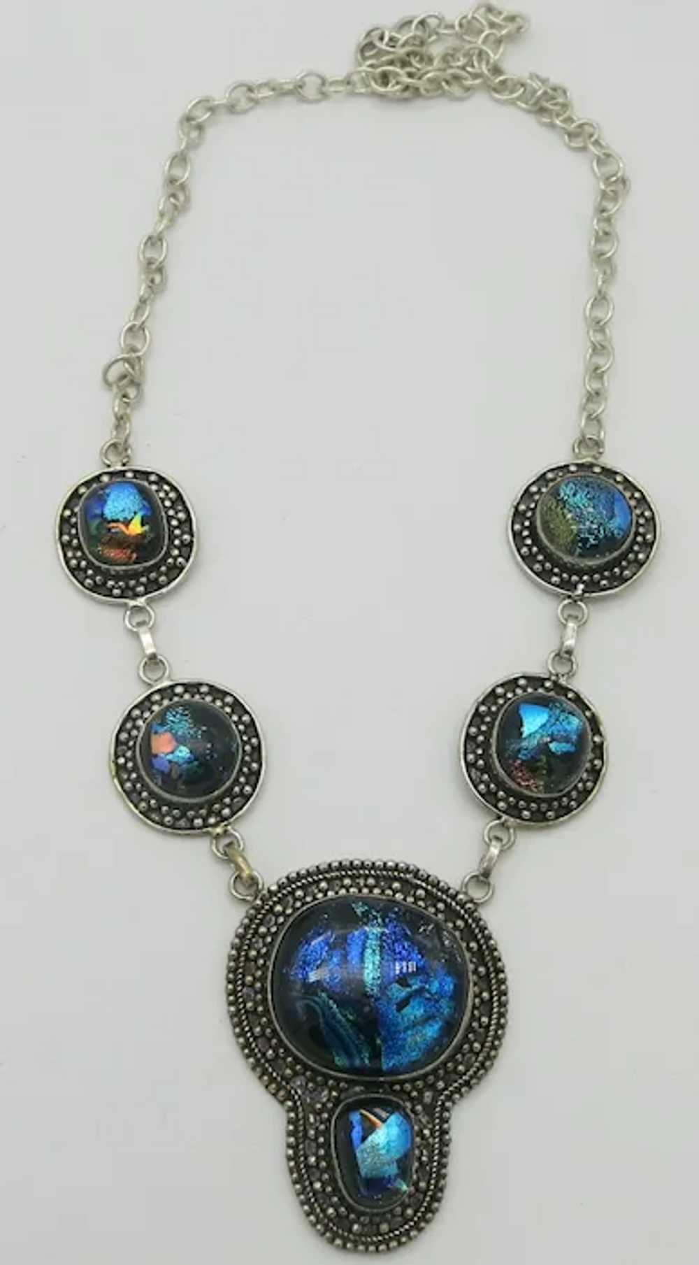 Sterling Silver Art Glass Drop Necklace - image 4