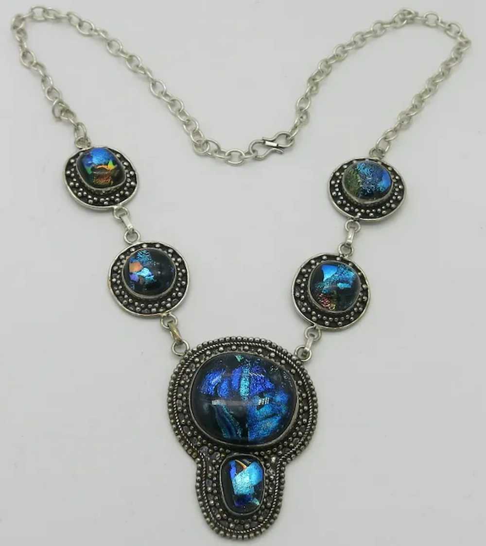 Sterling Silver Art Glass Drop Necklace - image 5