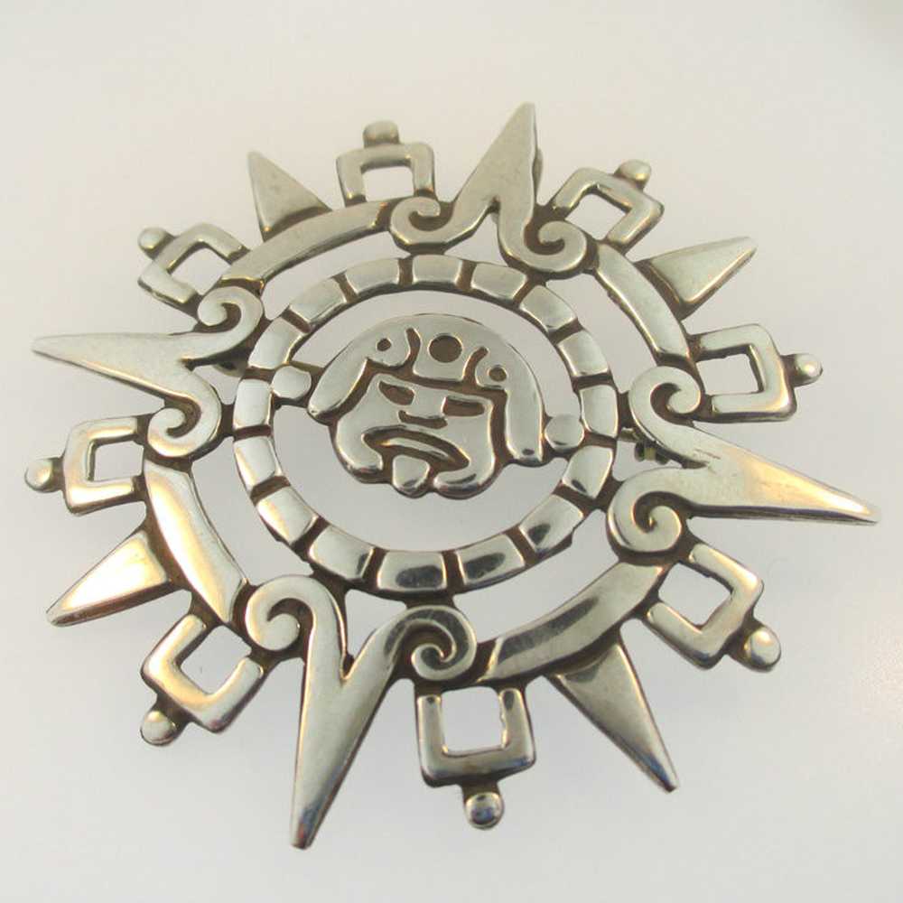Sterling Silver Aztec Calendar Pendant - image 1