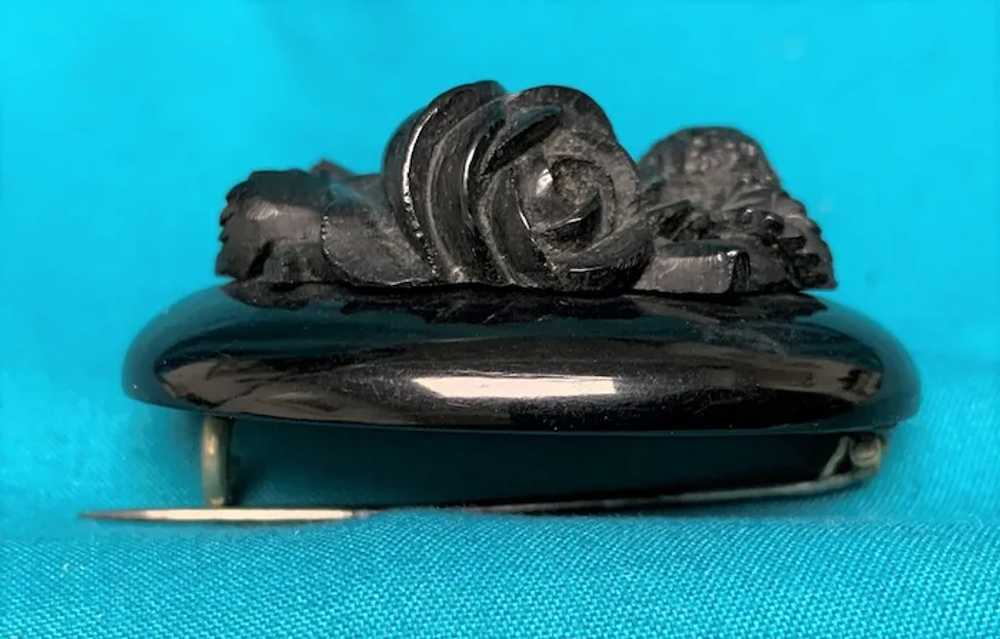 Antique Whitby Jet High Relief Large Floral Mourn… - image 2