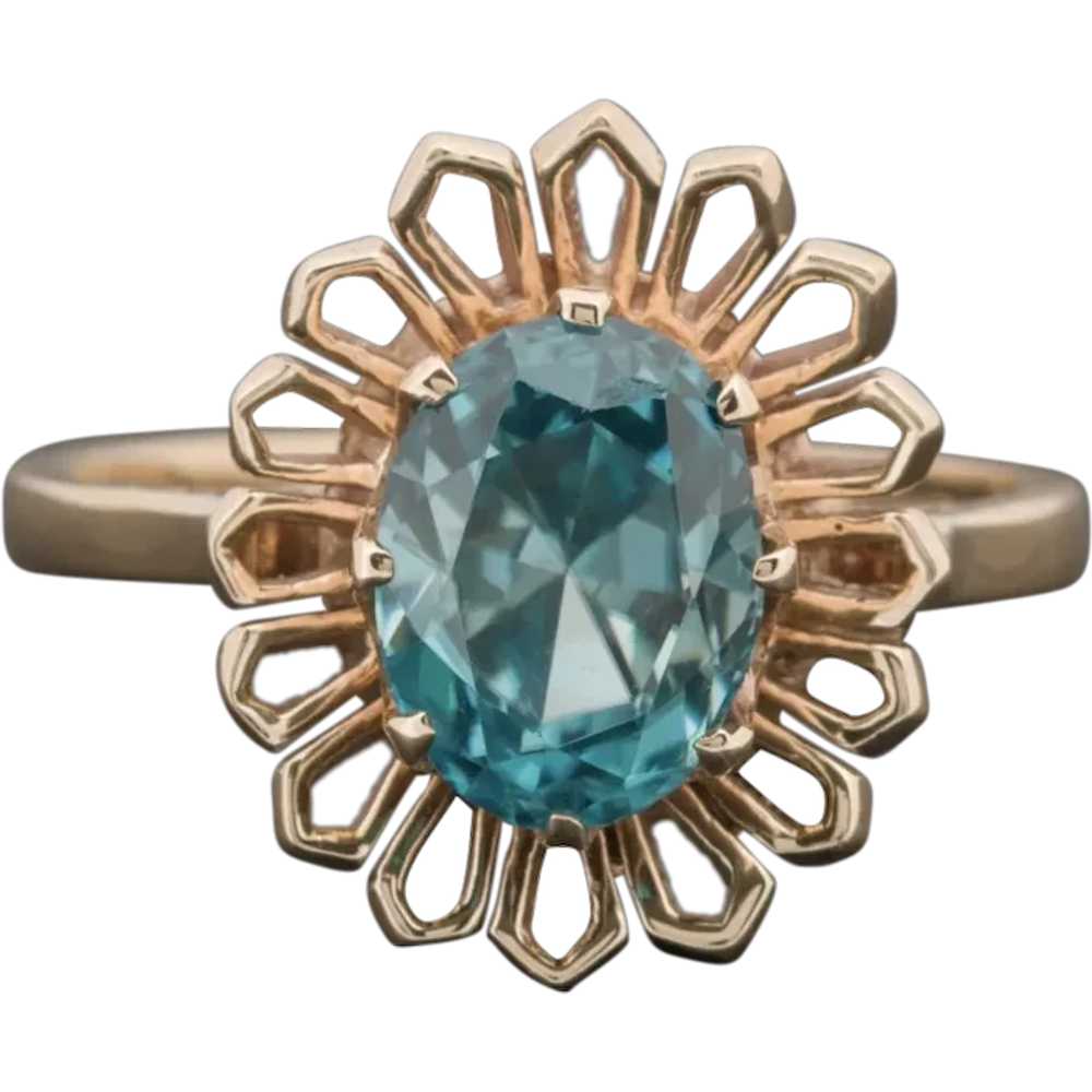 Vintage 9ct Gold & Natural Blue Zircon Ring 1960'… - image 1