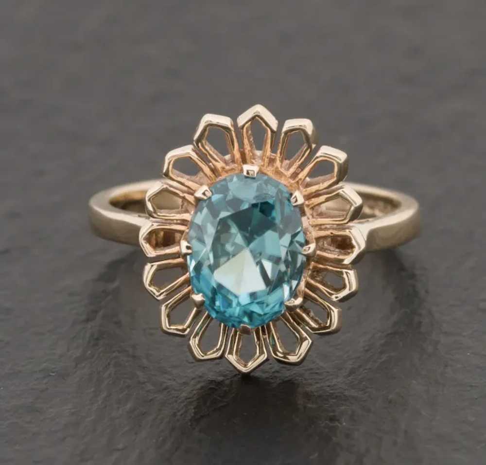 Vintage 9ct Gold & Natural Blue Zircon Ring 1960'… - image 2
