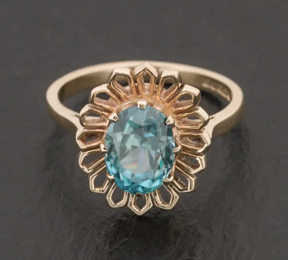 Vintage 9ct Gold & Natural Blue Zircon Ring 1960'… - image 3