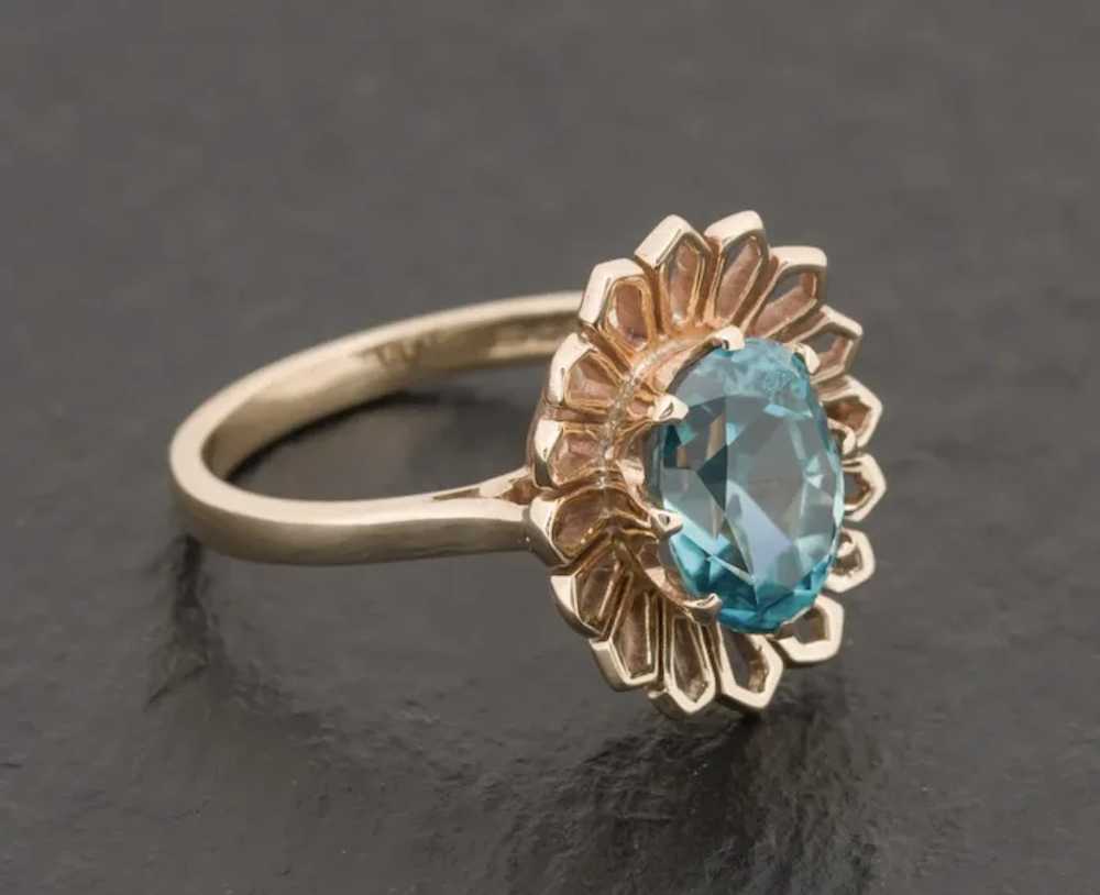 Vintage 9ct Gold & Natural Blue Zircon Ring 1960'… - image 4