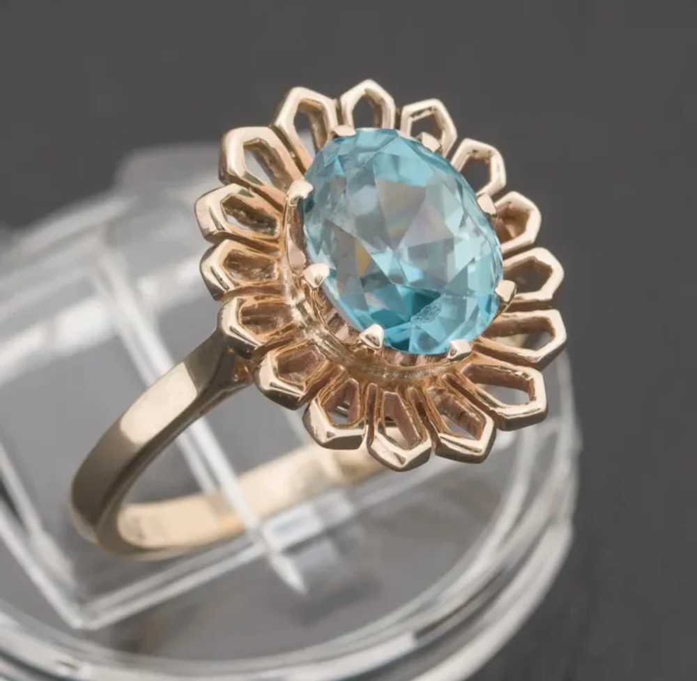 Vintage 9ct Gold & Natural Blue Zircon Ring 1960'… - image 5
