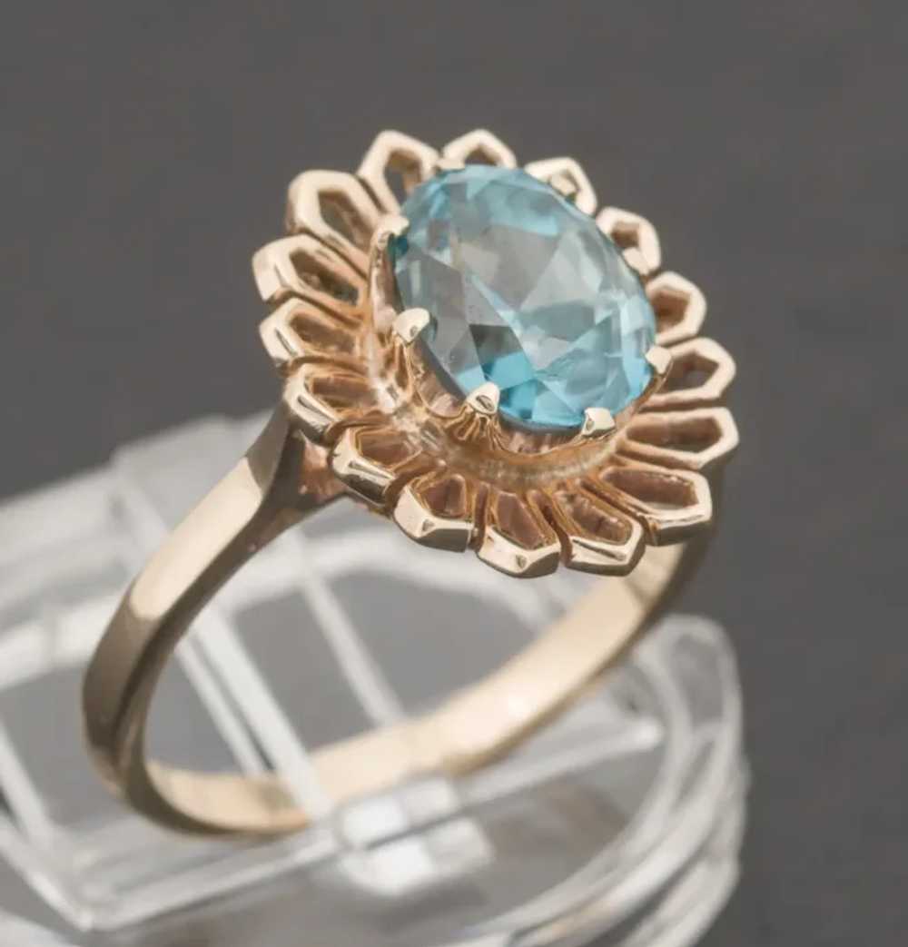 Vintage 9ct Gold & Natural Blue Zircon Ring 1960'… - image 6