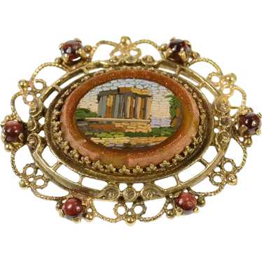 14K Micromosaic Parthenon Goldstone Scalloped Pin/