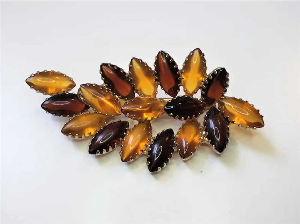 Vintage Marquise Cabochon Amber And Burgundy Rhin… - image 2