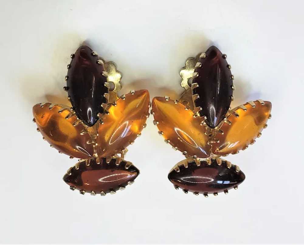 Vintage Marquise Cabochon Amber And Burgundy Rhin… - image 3