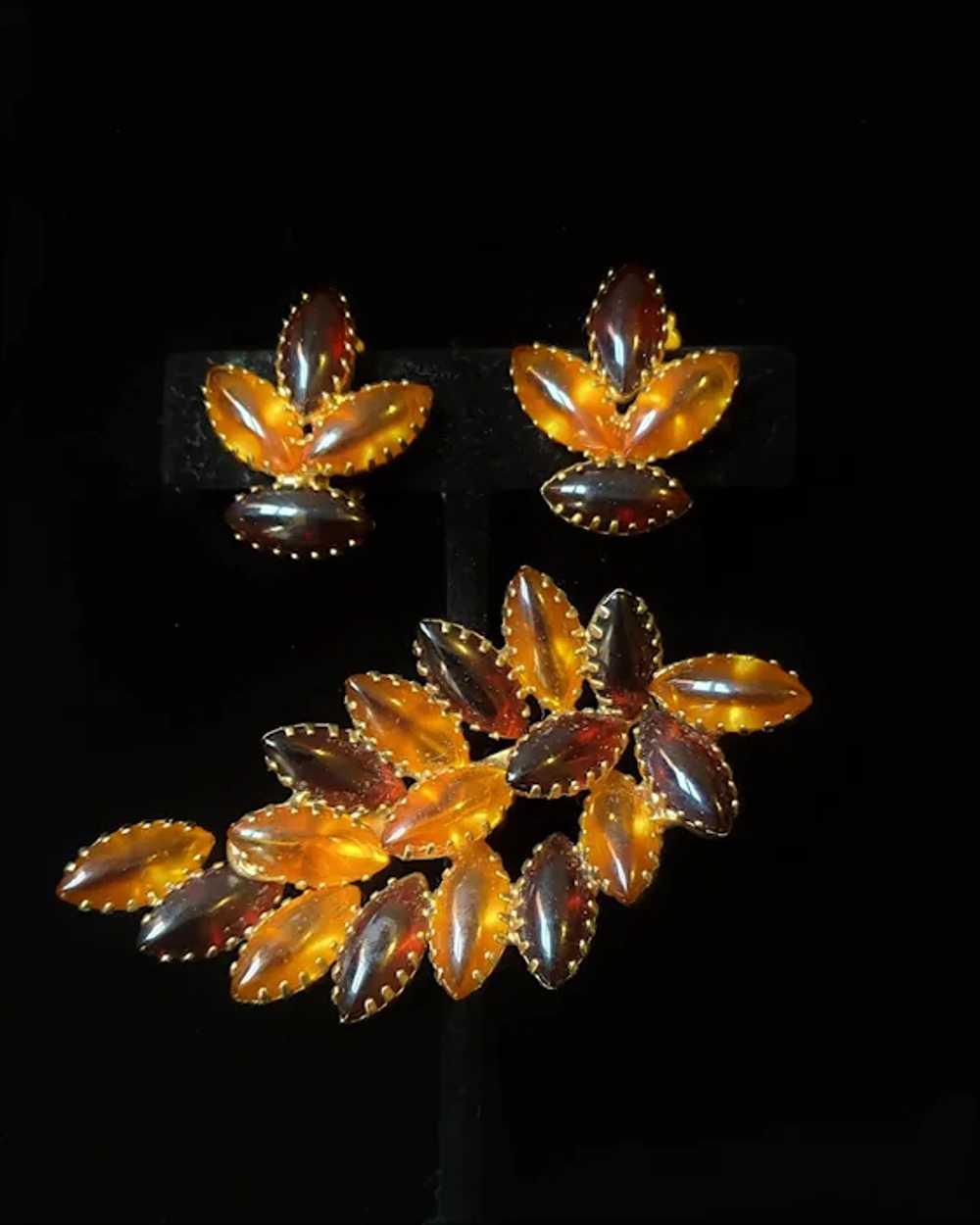 Vintage Marquise Cabochon Amber And Burgundy Rhin… - image 6