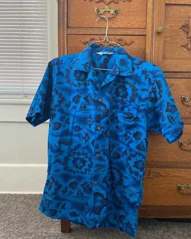 Paradise Hawaii Vintage Blue Hawaiian Button-Up… - image 1