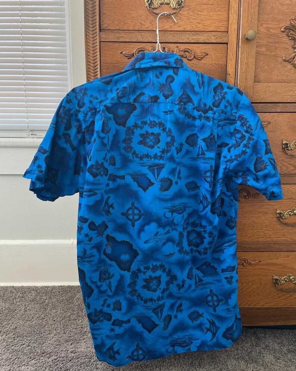 Paradise Hawaii Vintage Blue Hawaiian Button-Up… - image 2